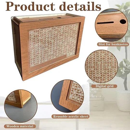 Wooden Money Saving Box with Counting Target