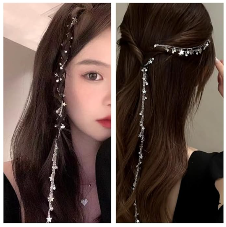 Silver Moon Star Tassel Hair