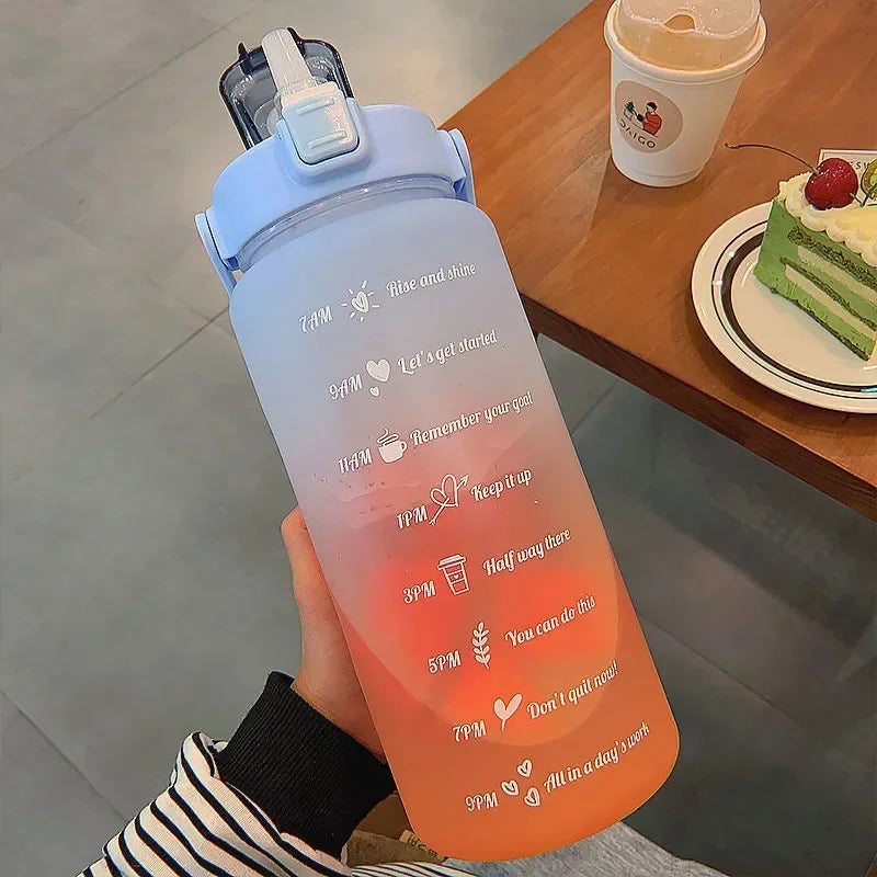 2 Liter Water Bottle with Straw Female Girls Large Portable Travel Bottles Sports Fitness Cup Summer Cold Water with Time Scal